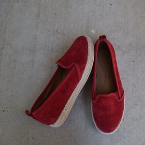 Red Suede Perforated Slip Ons